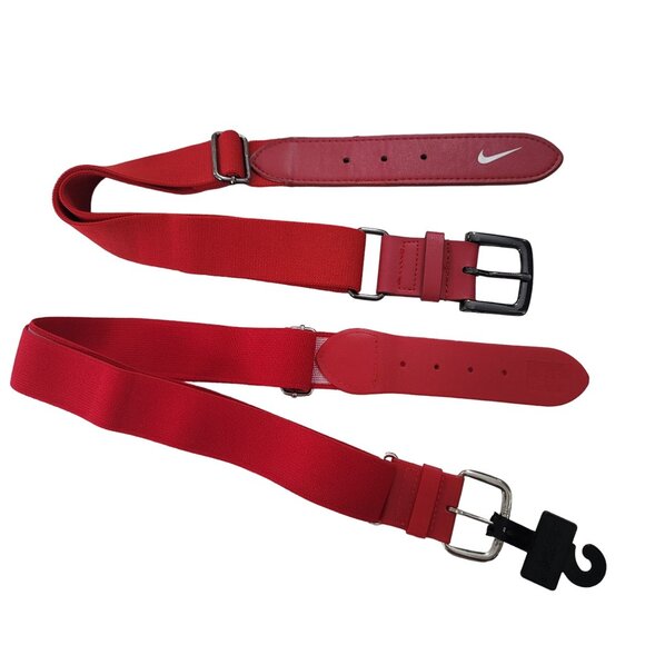 Nike baseball Adjustable Red Leather Belt one size kids and adults Metal Buckle - Picture 1 of 3